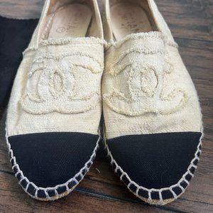Chanel Beige Canvas Logo Espadrilles Flats Size EU 38